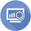 Monitor with bar chart and magnifying glass